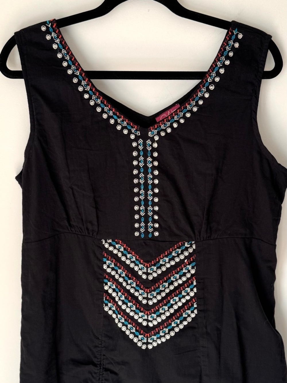 Coline Black Sleeveless Cotton Embroidered boho Summer Dress - Picture 3 of 11